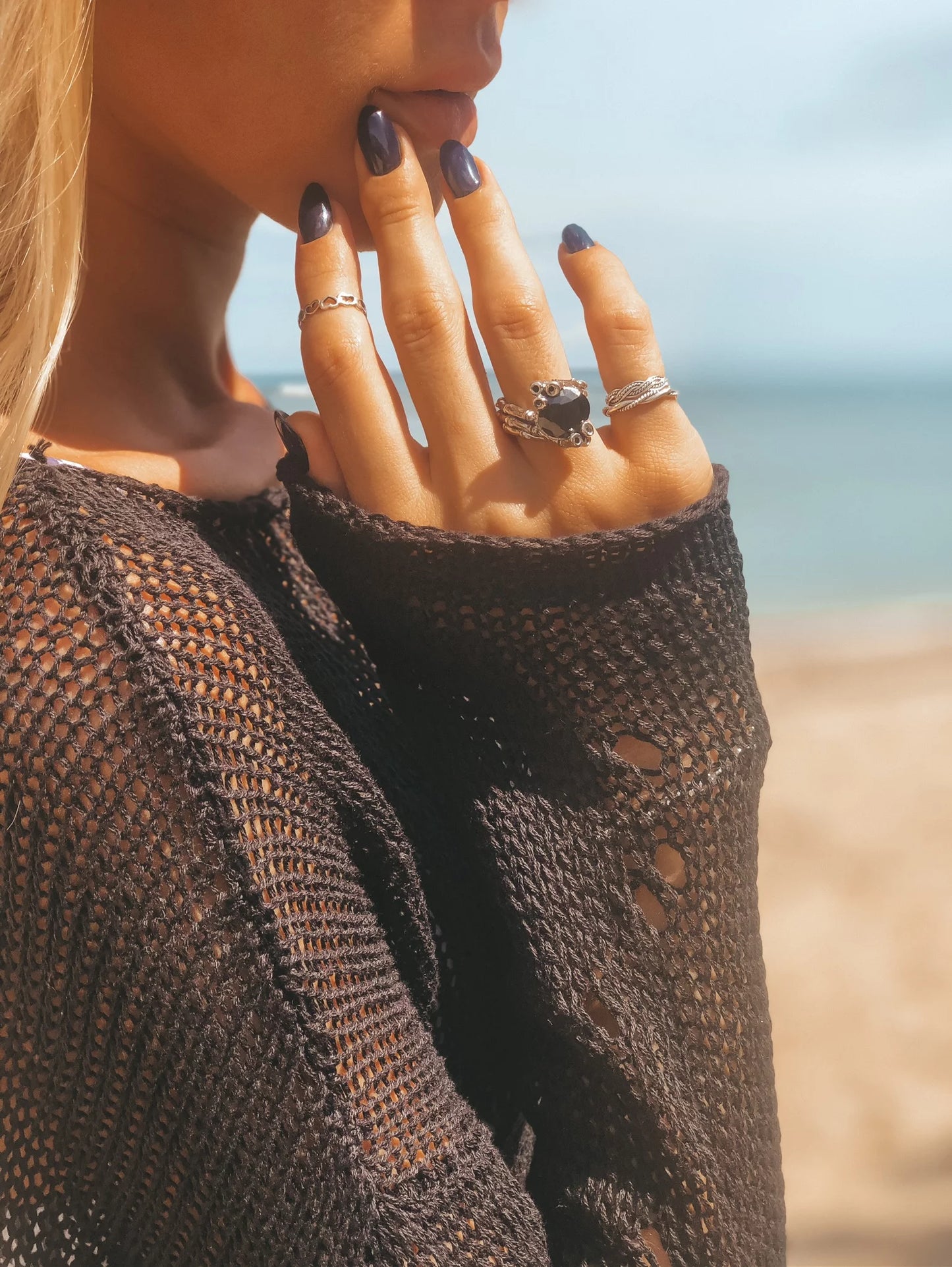 Bamboo ring with Black onyx