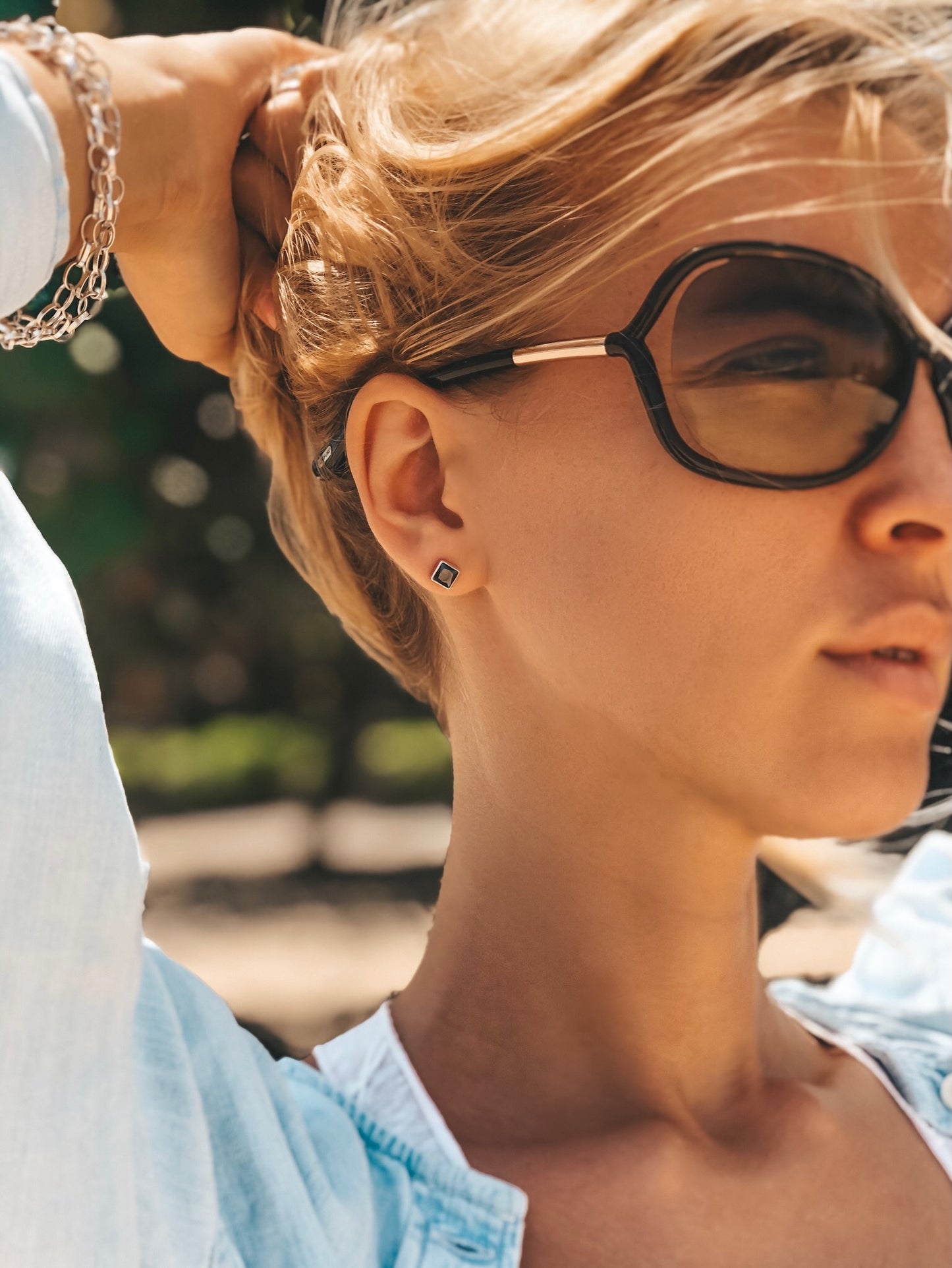 Square Onyx Stud Earrings