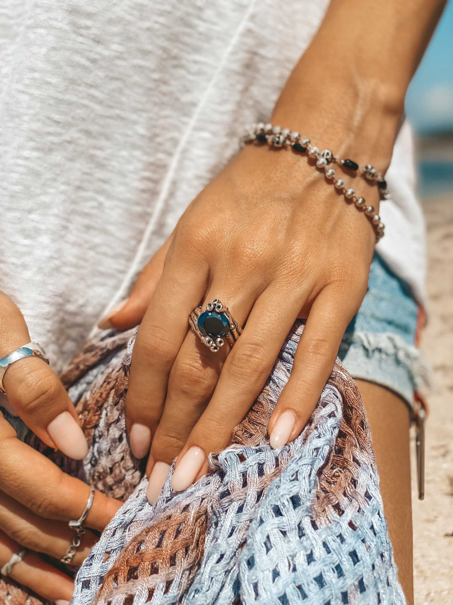 Bamboo ring with Black onyx